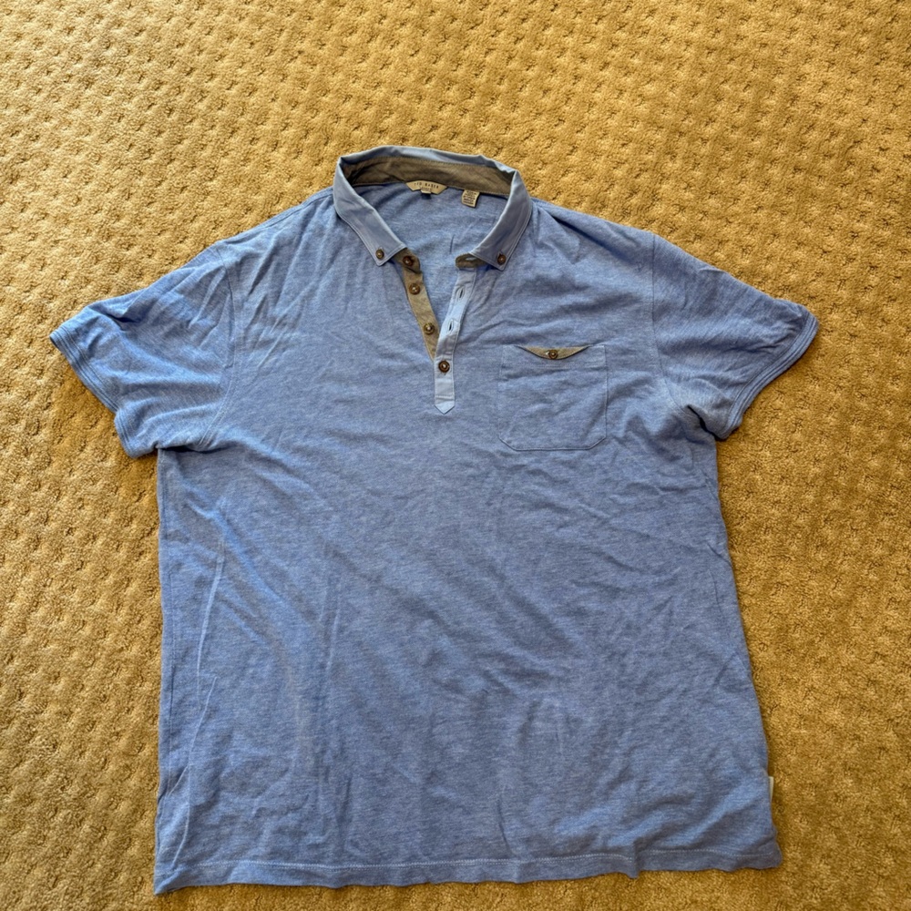 Ted Baker Light Blue Polo Shirt with Button Detail.